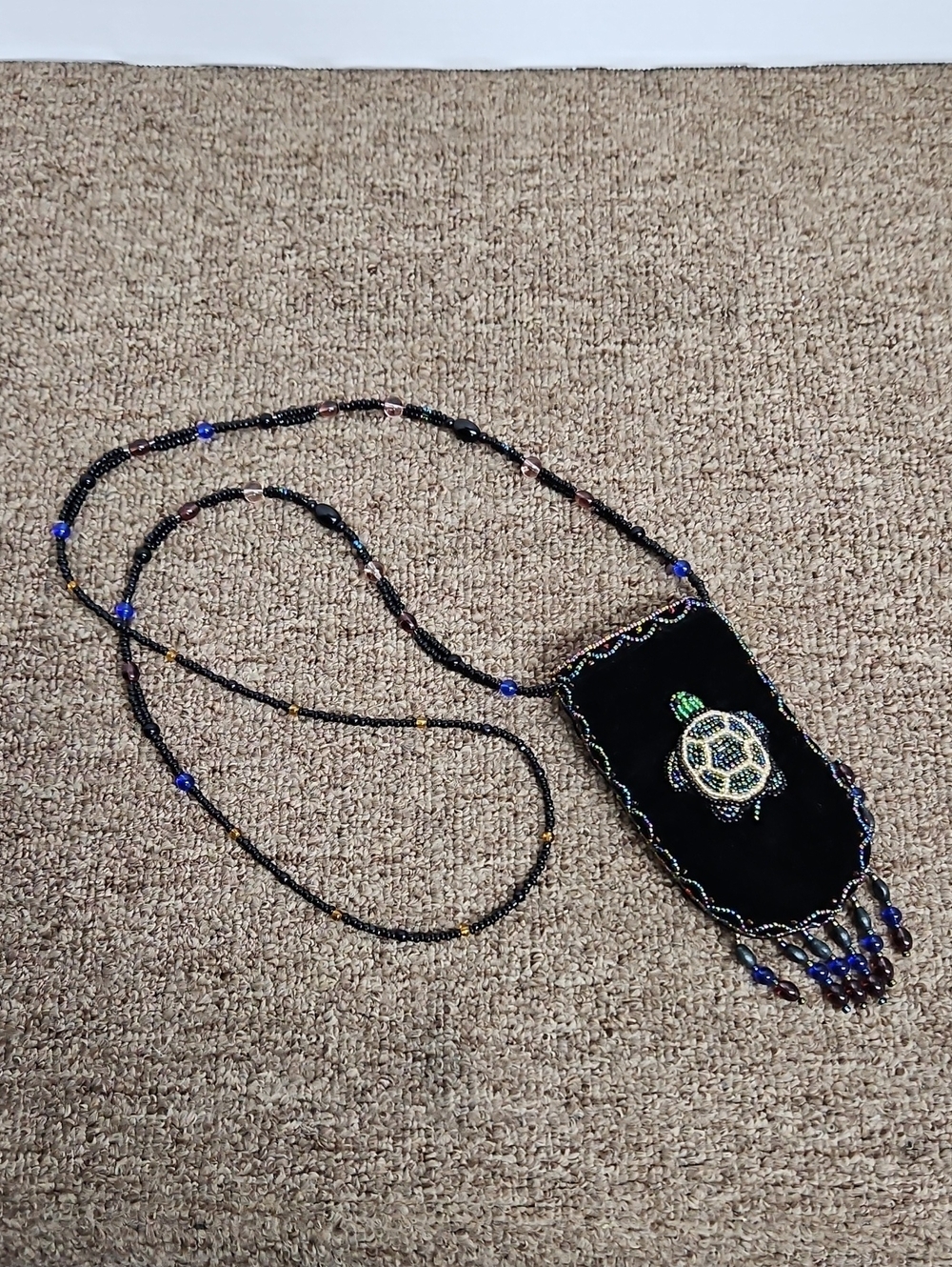 Beaded Turtle Velvet Pouch Crossbody Style Mini Bag 5" x 3"